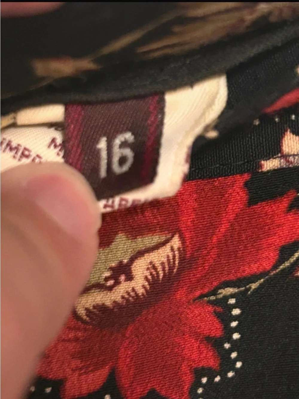 Susan Bristol Black Midi Skirt with Red Floral Print